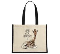 Stubbs Mugs Wild Giggles Are You Having A Giraffe Cream & Black Jute Bag