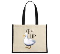 Stubbs Mugs Wild Giggles Ey Up Duck Cream & Black Jute Bag