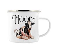 Stubbs Mugs Wild Giggles Moody Cow Enamel Mug, 10oz Capacity, Retro Design Drinking Cup