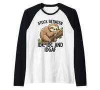 Stuck Between IDK IDC Idgaf Sloth Kawaii Cute Raglan Baseball Tee