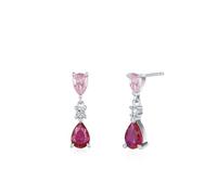Stud Dangle Earrings, Women Lab Created Pink Sapphire Stud with Teardrop Lab Created Ruby Pendant EarringsPlatinum
