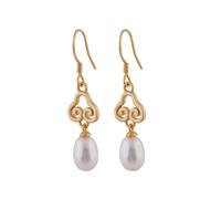 Stud Earring,Women's Earrings,S925 Silver And Gold Plated With Natural Pearls, Auspicious Clouds Jade for Women