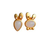 Stud Earring,Women's Earrings,S925 Silver with Natural White Jade Rabbit and Carrot Ear Studs for Women Yoga