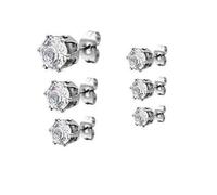 Stud Earrings 6 Pairs a Set, Silver Stainless Steel Crystal Stud Earrings, Elegant Stud Plug, Cubic Zirconia