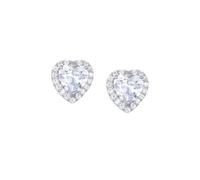 Stud Earrings 925 Silver Valentine's Day Collection 2024 Zirconia White Heart Cut Colour Rhodium 8 mm Sterling Silver Zircon
