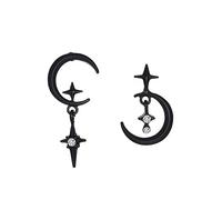 Stud Earrings Asymmetric Star And Moon Stud Earrings Women's Cold Style (Black, One Size)