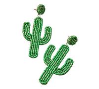 Stud Earrings Cactus Beaded Drop Earrings Handmade Bead Heart Dangle Bohemia Statement Earring Studs For Women Girls (Green, One Size)