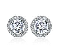 Stud Earrings For Women 925 Jewelry Round Ear Studs Gemstones Yellow Pink White Zircon Female Dating