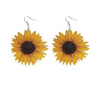 Stud Earrings for Women And Fashionable Sunflower Pattern Wooden Large Earrings Border 3D Three Trend Temperament And Sunflower Long Style