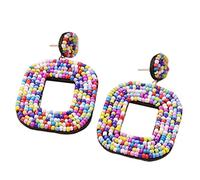 Stud Earrings for Women Beaded Drop Earrings Handmade Bead Heart Dangle Bohemia Statement Earring Studs For Women Girls (D, One Size)