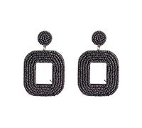 Stud Earrings for Women Beaded Drop Earrings Handmade Bead Heart Dangle Bohemia Statement Earring Studs For Women Girls (Black, One Size)