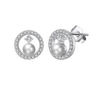 Stud Earrings for Women Cute, Stud Earrings 925 Silver Cubic Zirconia Circle with Pearl 10X10mm for Lesbian Engagement Jewelry Modern