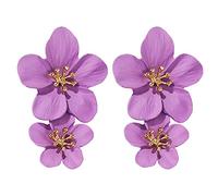 Stud Earrings for Women Elegant Large Metal Double Luster Flower Earrings Statement Dangle Drop Flowers Wedding For Women Girls Teens Anniversary Friendship Exquisite Jewelry Gifts (Purple, One Size)