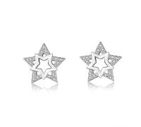 Stud Earrings for Women Elegant, Silver Earring Wedding Five Pointed Star with Zircon 12X12mm for Sister Graduation Jewelry Modern