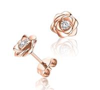 Stud Earrings for Women,Flower Cubic Zirconia Hypoallergenic Helix Cartilage Earrings,Small Rose Flower Earrings,Dainty Earrings Jewellery Gifts for Girls(Rose Gold)
