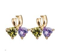 Stud Earrings For Women Gold, 14K Yellow Gold Stud Earrings for Women Heart Bowknot with Multicolor Amethyst and Garnet
