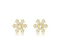 Stud Earrings For Women Gold, Snowflake with Diamond Earrings14K Yellow Gold