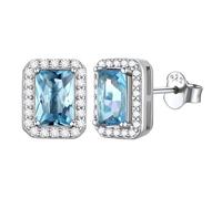 Stud Earrings for Women Sterling Silver Aquamarine march Birthstone Earring S925 Silver Jewellery for Sisters Friends