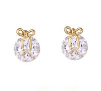 Stud Earrings for Women Trendy, Gold Stud Earrings for Women Trendy Bowknot with Round Shape White Cubic Zirconia 12X9mm for Wife Mother'S Day Modern