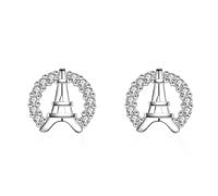 Stud Earrings for Women Vintage, Silver Earrings Jewelry Cubic Zirconia Building Tower 9X9mm for Wife Mother'S Day Jewelry Classic