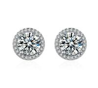 Stud Earrings for Women Vintage, Silver Earrings Wedding Round with Cubic Zirconia 9.4X9.4mm for Aunt Fathers Day Jewelry Modern