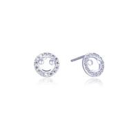 Stud Earrings for Women Vintage, Sterling Silver Earrings 925 Studs Silver Cubic Zirconia Smiley Face 7.7X7.7mm for Wife Wedding Jewelry Upgrade