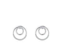 Stud Earrings For Women White Gold, 14K Stud Earrings Double Circles with Moissanite
