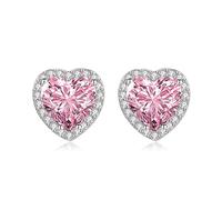 Stud Earrings In Bulk, Big Earrings Pink, Copper Earring Heart Inlay Pink Cubic Zirconia Whoiy