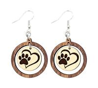 Stud Earrings Personality Print Earrings Wooden Hanging Animal Lover Gift Dog Heart Ladies for Pierced Ears