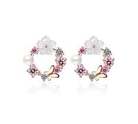 Stud Earrings, Prevent Allergies Zircon Women's Stud Earrings, with Pretty Butterfly Colorful Flowers Pearl, for Party, Weddings, Engagements