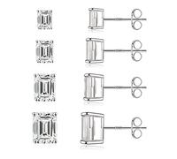 Stud Earrings Set for Women, S925 Sterling Silver Post Emerald Cut Cubic Zirconia Stud Earrings 14K Gold Plated Hypoallergenic Stud Earrings