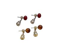 Stud Earrings with Gourd Pendant Design in Red and Brown Stone Accents