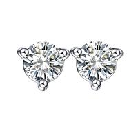 Stud Earrings Women, 18K White Gold Earrings Women 0.03ct-0.2ct Diamond Round Shape Three Claws Earrings White Gold