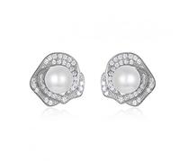 Stud Earrings Zircon Rose Shaped with Shell Simulated-Pearl Earrings Exquisite Fine Jewelry