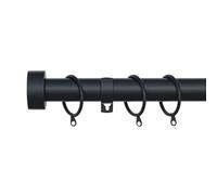 Stud End Extendable Curtain Pole (25/28mm) (Matte Black,120cm - 220cm) | Heavy Duty Metal Extendable Curtain Pole, 25/28MM Diameter, Rings & Fittings Included for Bedrooms, Lounges and Living Rooms