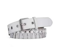 Studded Belt Mens Bullet Black Belts For Women Y2K Accessories Punk Gothic PU Leather Belts For Men Ladies Belts For Jeans Dresses Goth Halloween 110cm(White)
