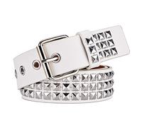 Studded Belt Punk, Pyramid Studded Belt, Square Buckle & Bonded Leather, Metal Punk Rivet Belt for Men and Women (White)