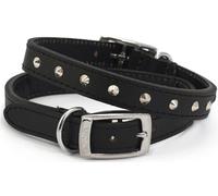 Studded Dog Collar - Black. Leather, Metal Buckle & D Ring, Adjustable. 5 Sizes.