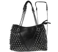 Studded Shoulder Bag for Women Leather Punk Style Rock Rivet Crossbody Bag Handbag with Chain Wallet Purse for Girls, Black, 18.5X15CM