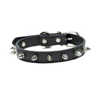 Studded Spiked Dog Collar in Black PU Leather for Small Dogs & Puppies, Adjustable Pet Collar with Metal Spikes for Style & Bite Protection