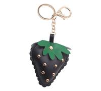 Studded Strawberry Car Keychain With Rivet Decoration PU Leather Rings Accessory Bag Pendant For Women Men Red Leather Keychain With Metal Accent