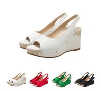 Studded Wedge Sandals Women, Peep Toe Sandals For Women, Slingback Footwear With Buckle Strap, Textured Casual Sandal For Brunch Outings, Coastal Walks, Casual Gatherings And Day Trips