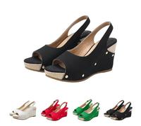 Studded Wedge Sandals Women, Peep Toe Sandals For Women, Slingback Footwear With Buckle Strap, Textured Casual Sandal For Brunch Outings, Coastal Walks, Casual Gatherings And Day Trips