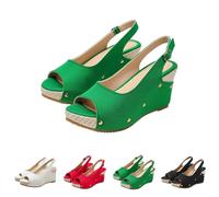 Studded Wedge Sandals Women, Peep Toe Sandals For Women, Slingback Footwear With Buckle Strap, Textured Casual Sandal For Brunch Outings, Coastal Walks, Casual Gatherings And Day Trips