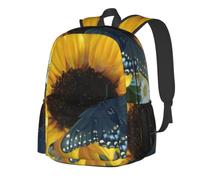 Student Backpack Lightweight Laptop Bag Fits 15.6 Inch School Rucksack | Yellow Sunflowers With Blue Butterflies Printed Business Rucksack Work Bag For College Travel Work Men Women