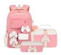 Student Backpack Set including Pencil Case Lunch Pouch, Multiple Storage Compartments, Fluffy Charm Accessory, Padded Back Rucksack for Junior High School After-Class Club Daily Commute