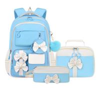 Student Backpack Set including Pencil Case Lunch Pouch, Multiple Storage Compartments, Fluffy Charm Accessory, Padded Back Rucksack for Junior High School After-Class Club Daily Commute