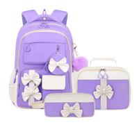 Student Backpack Set including Pencil Case Lunch Pouch, Multiple Storage Compartments, Fluffy Charm Accessory, Padded Back Rucksack for Junior High School After-Class Club Daily Commute