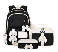Student Backpack Set including Pencil Case Lunch Pouch, Multiple Storage Compartments, Fluffy Charm Accessory, Padded Back Rucksack for Junior High School After-Class Club Daily Commute