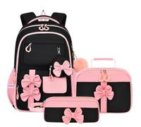 Student Backpack Set including Pencil Case Lunch Pouch, Multiple Storage Compartments, Fluffy Charm Accessory, Padded Back Rucksack for Junior High School After-Class Club Daily Commute